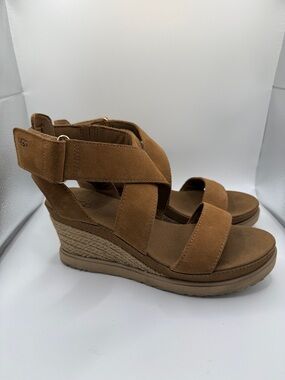 UGG Women's Size 10 Ileana Ankle Espadrille  Sandal Brown Suede Wedges‎